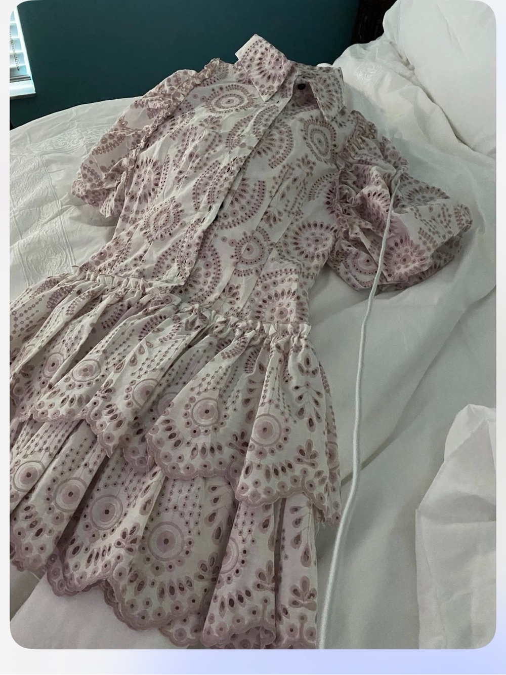 Women's Pink Eyelet Tiered Shirt Dress